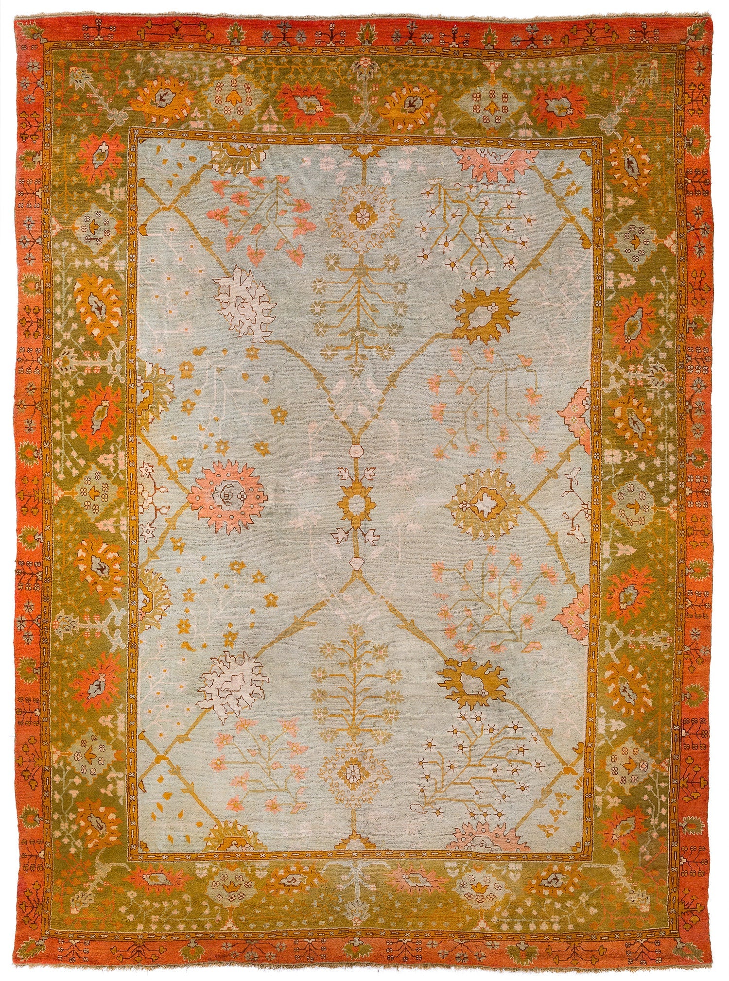 Antique Dusty Blue, Green and Orange Oushak 13'6" (W) x 18' (L)