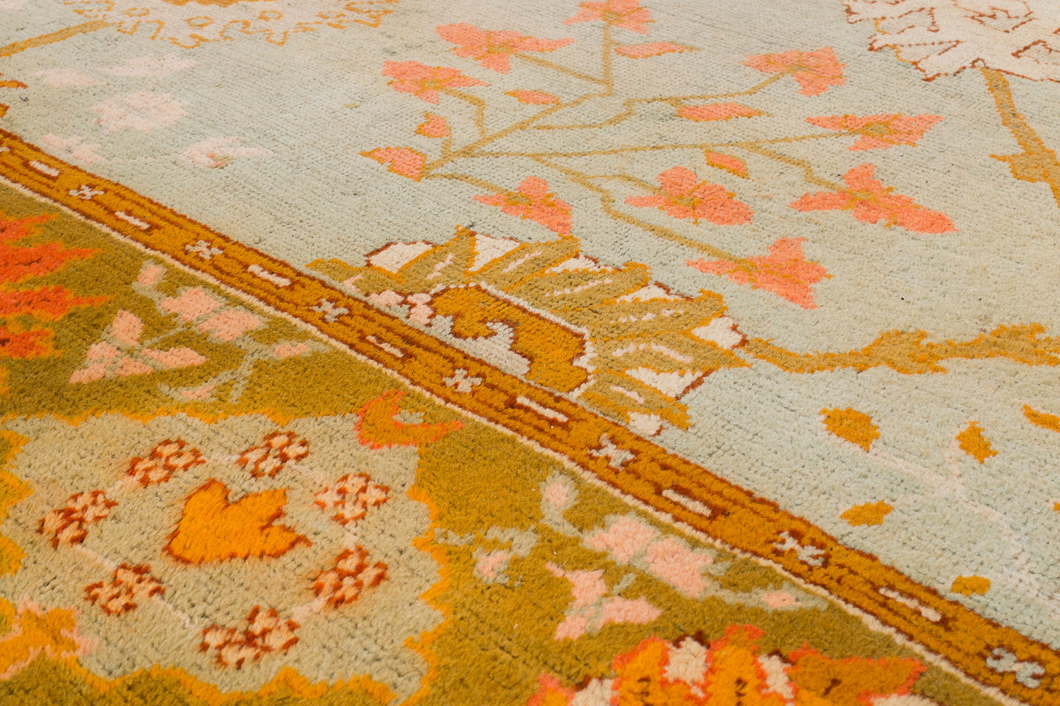 Antique Dusty Blue, Green and Orange Oushak 13'6" (W) x 18' (L)