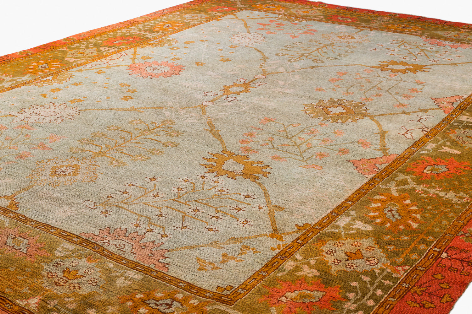 Antique Dusty Blue, Green and Orange Oushak 13'6" (W) x 18' (L)
