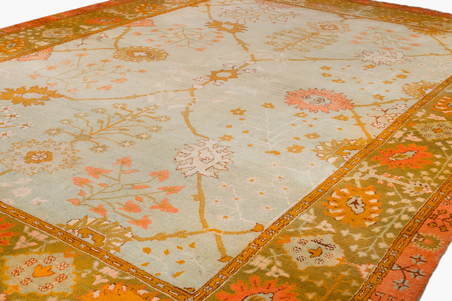 Antique Dusty Blue, Green and Orange Oushak 13'6" (W) x 18' (L)