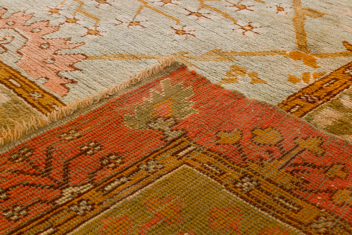 Antique Dusty Blue, Green and Orange Oushak 13'6" (W) x 18' (L)