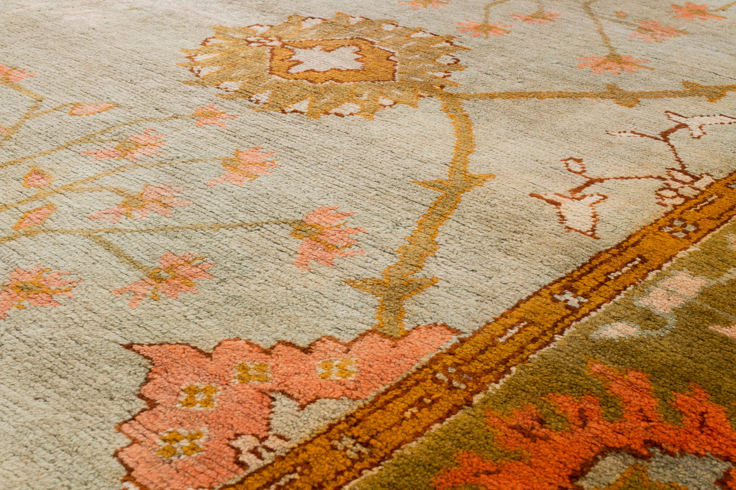 Antique Dusty Blue, Green and Orange Oushak 13'6" (W) x 18' (L)