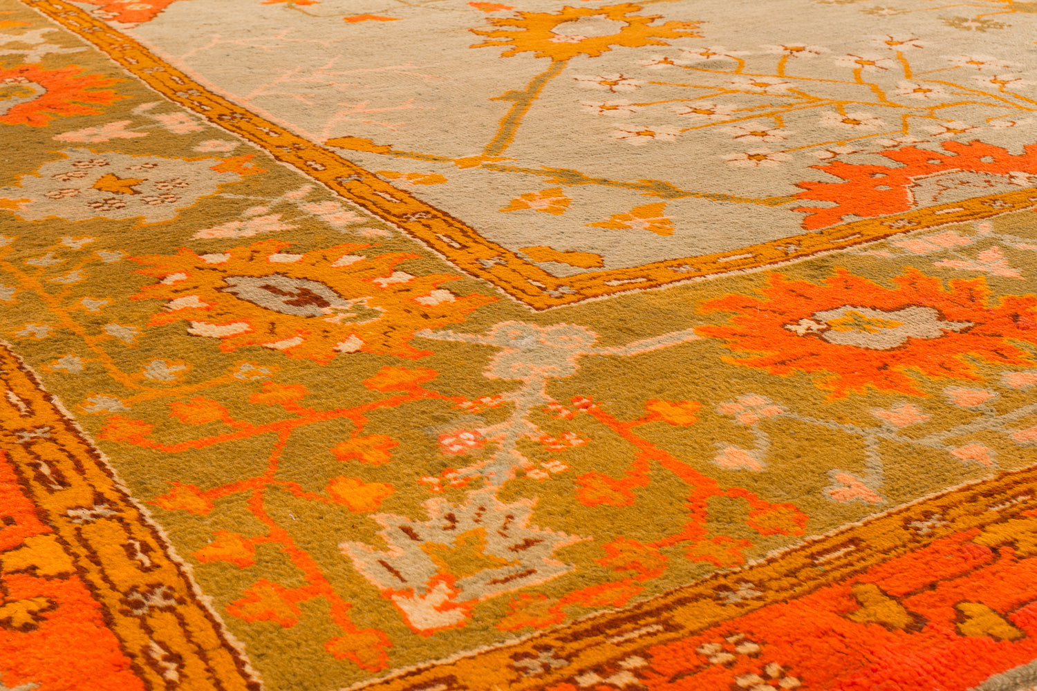 Antique Dusty Blue, Green and Orange Oushak 13'6" (W) x 18' (L)