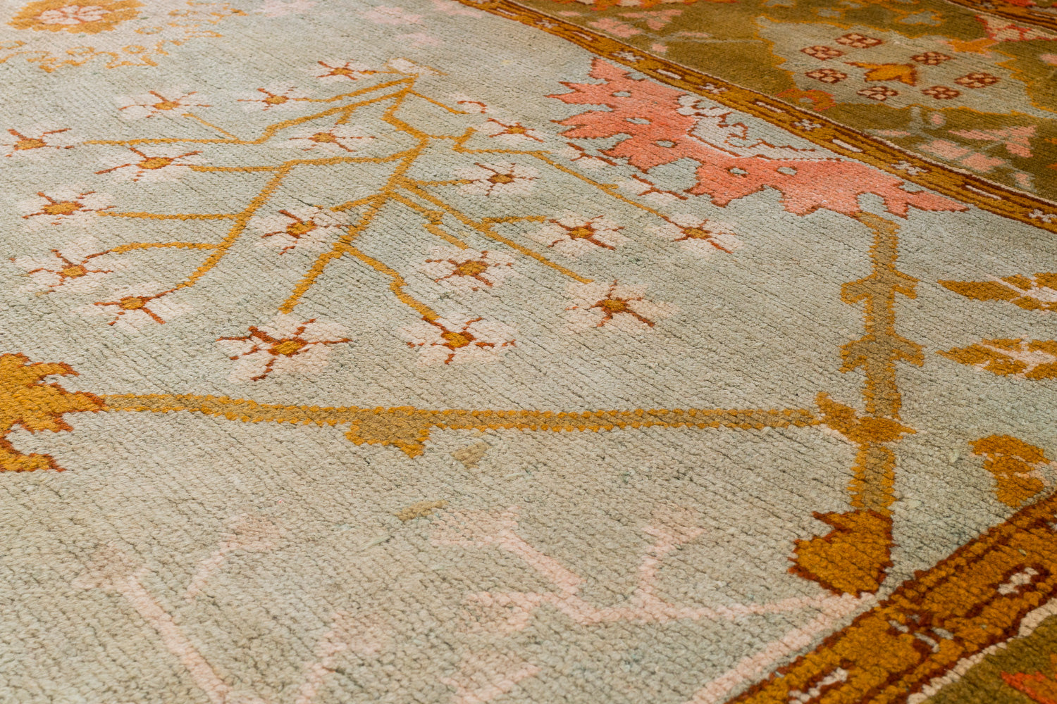 Antique Dusty Blue, Green and Orange Oushak 13'6" (W) x 18' (L)