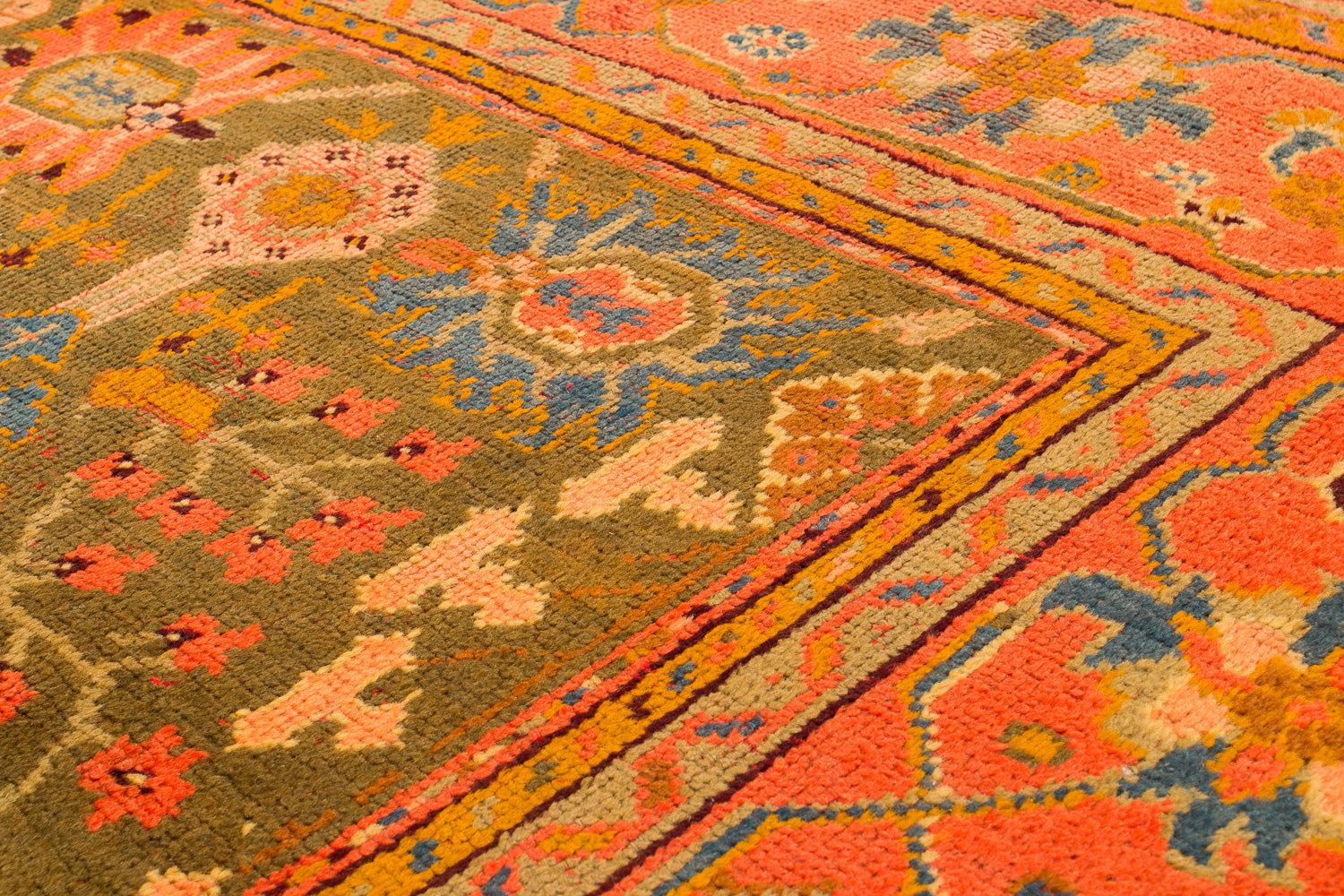 Antique Green and Orange Oushak 8'10" (W) x 11'6" (L)