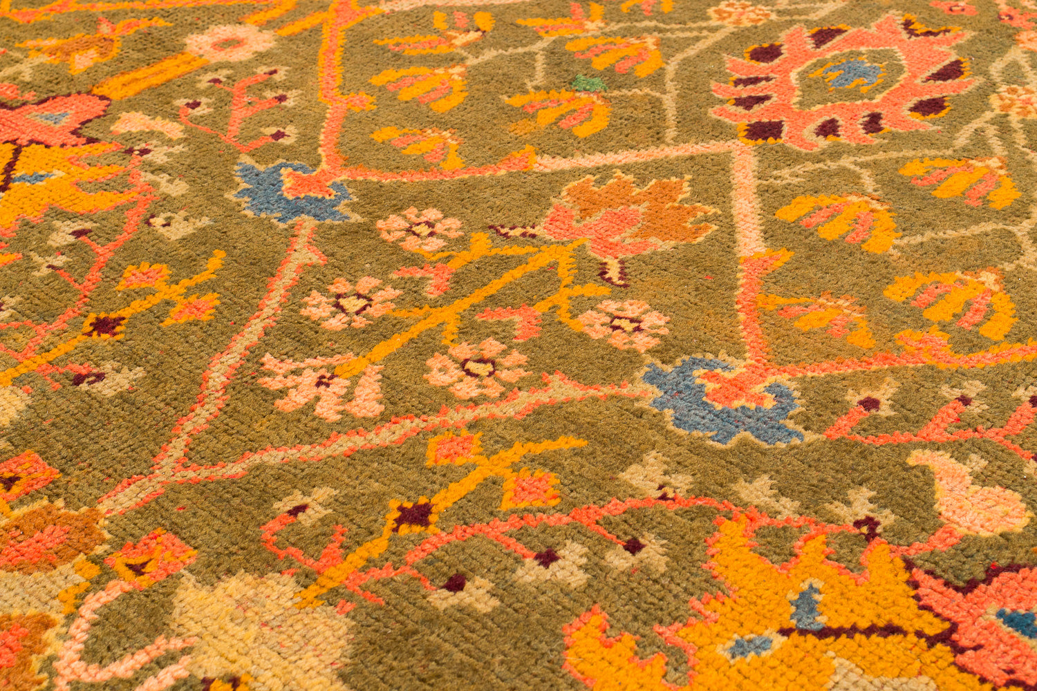 Antique Green and Orange Oushak 8'10" (W) x 11'6" (L)