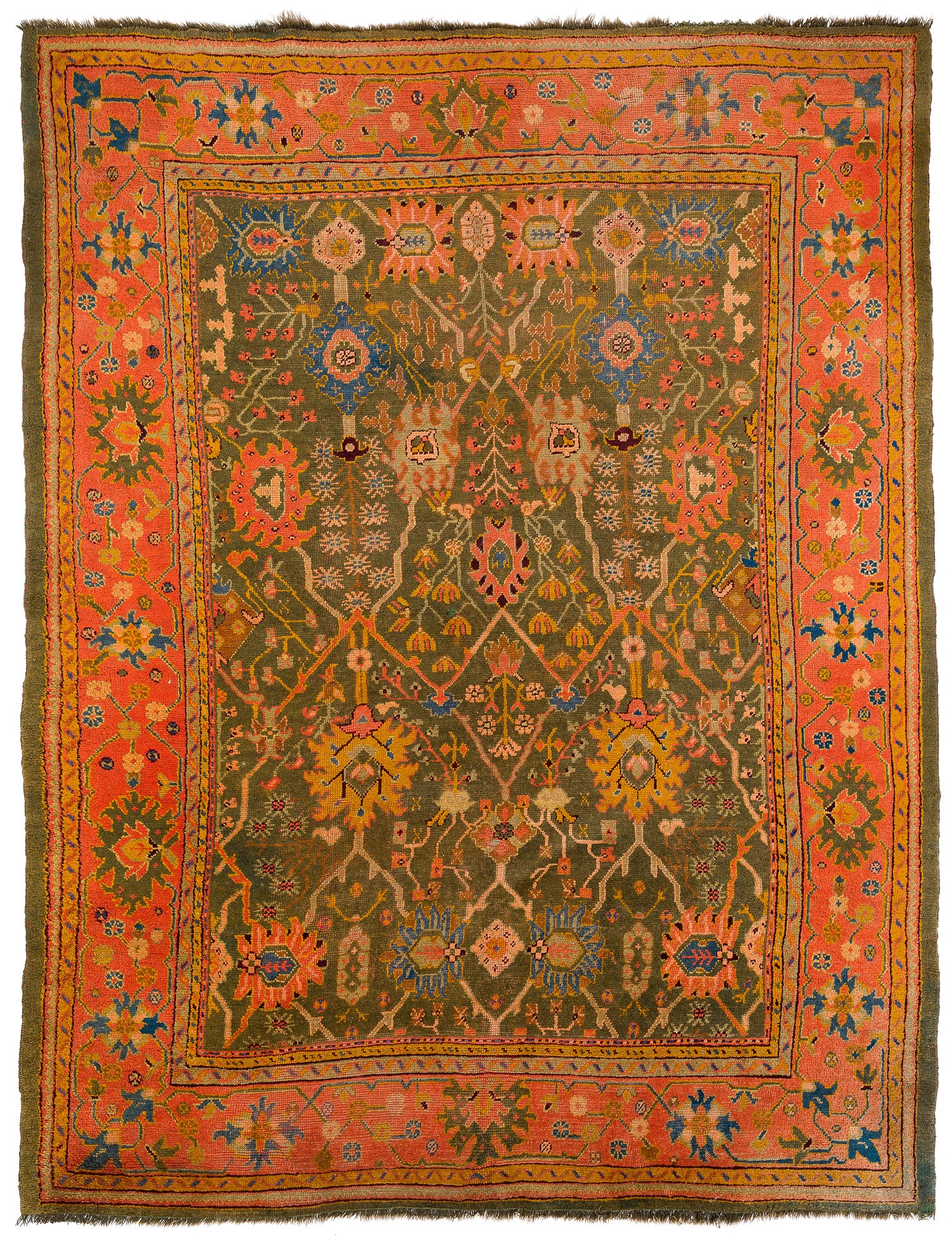 Antique Green and Orange Oushak 8'10" (W) x 11'6" (L)