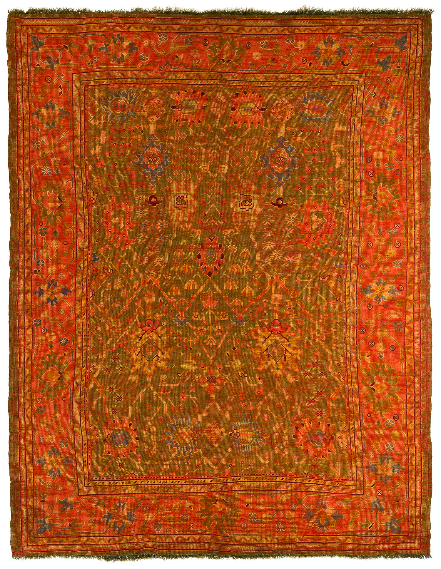 Antique Green and Orange Oushak 8'10" (W) x 11'6" (L)
