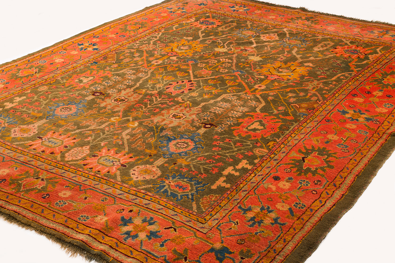 Antique Green and Orange Oushak 8'10" (W) x 11'6" (L)
