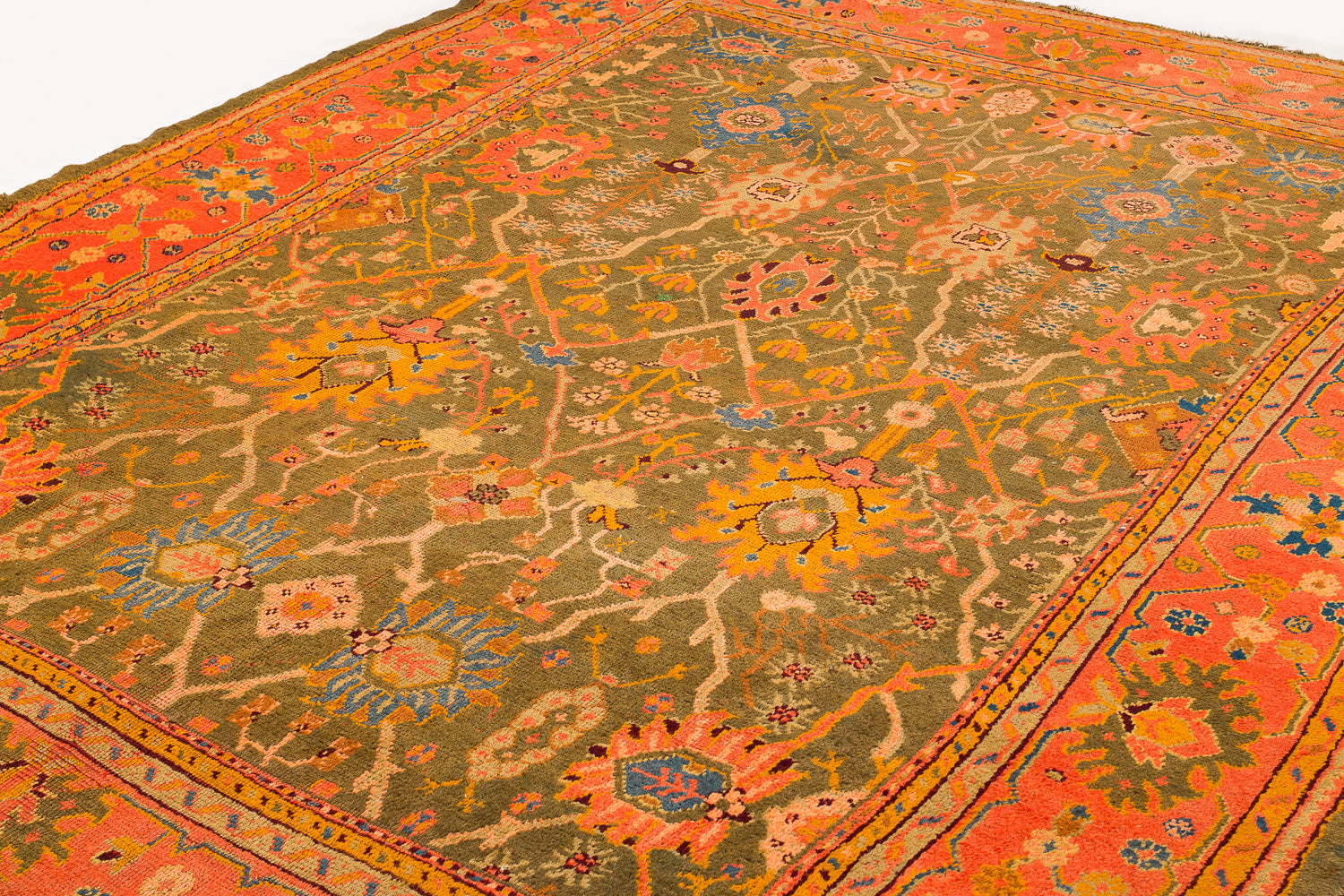Antique Green and Orange Oushak 8'10" (W) x 11'6" (L)