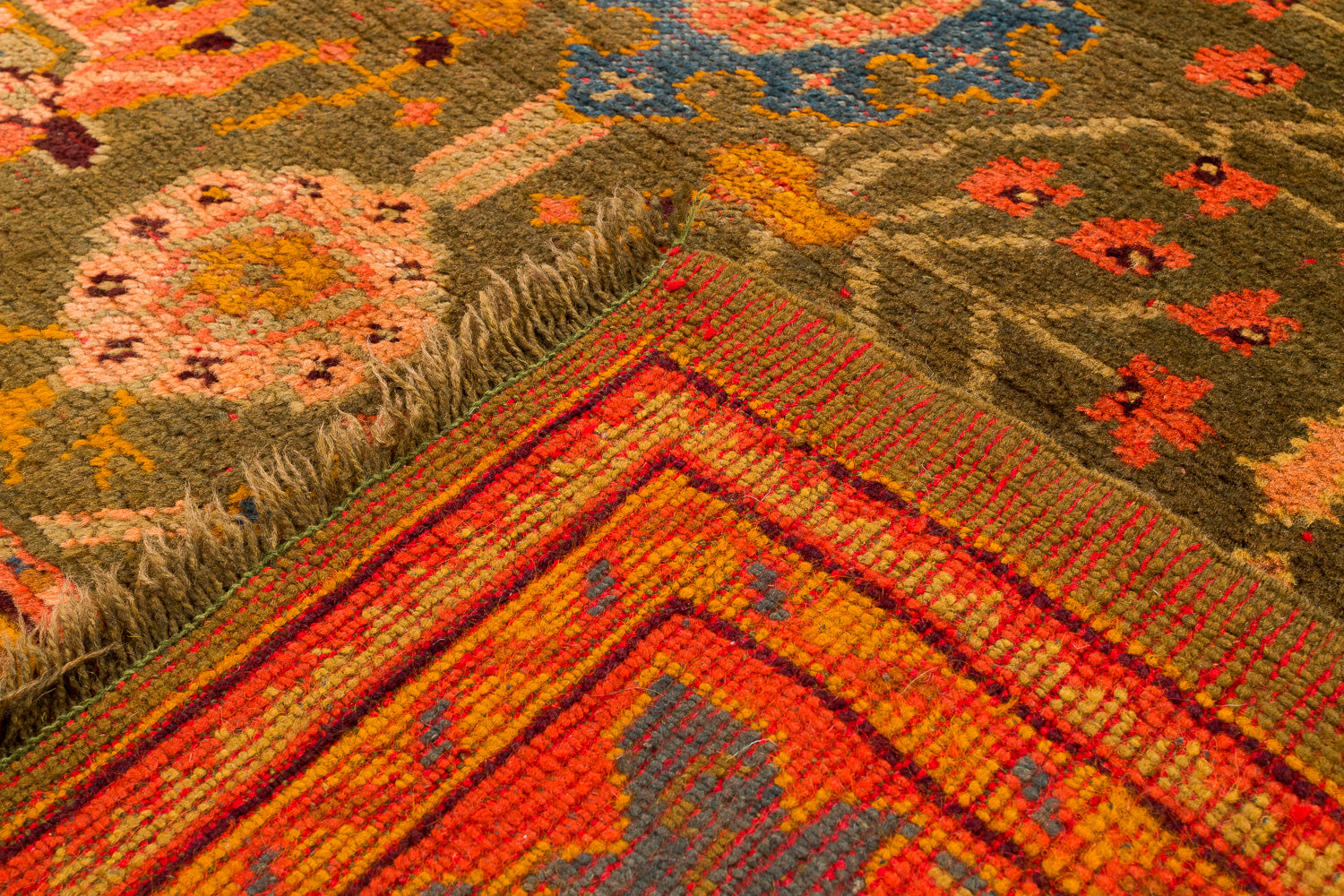Antique Green and Orange Oushak 8'10" (W) x 11'6" (L)