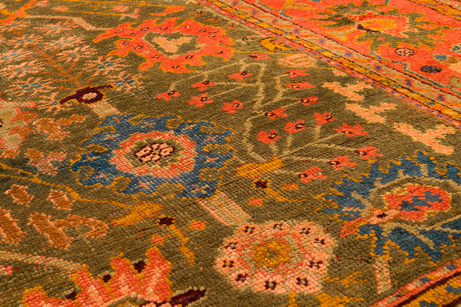 Antique Green and Orange Oushak 8'10" (W) x 11'6" (L)